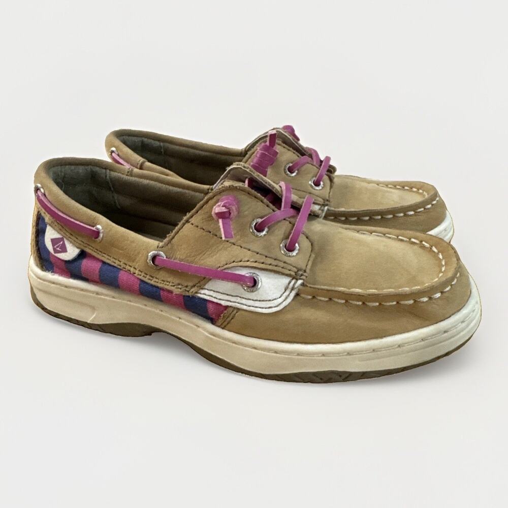 Sperry Top-Sider Ivyfish Girls Boat Shoes Size 1 M Tan Pink Stripe Leather
